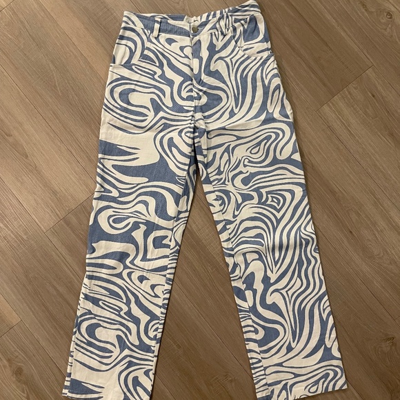 Urban Outfitters Denim - Blue and White Funky Straight Leg Trippy Pants Love and Harmony Urban Outfitters
